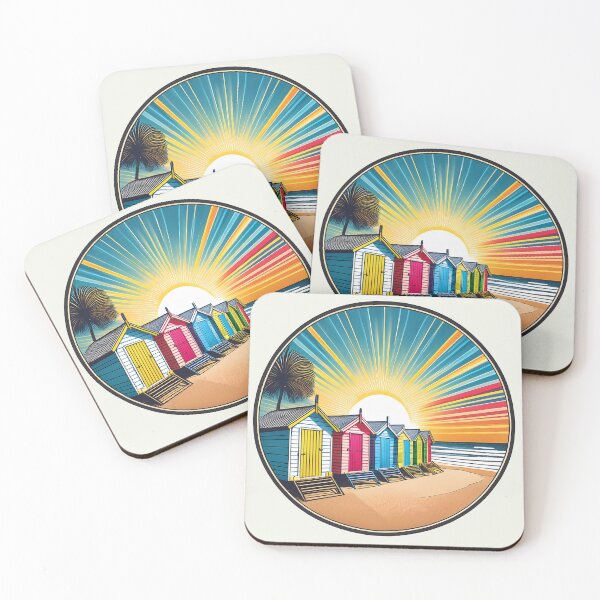 Item preview, Retro Brighton Bathing Boxes Art Print - Vintage Coastal Illustration designed and sold by inknships.