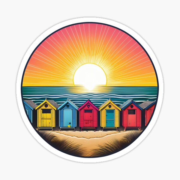 Item preview, Vintage Brighton Bathing Boxes - Retro Australian Coastal Illustration designed and sold by inknships.