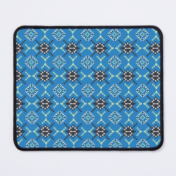 Item preview, pixel art  on blue background wallpaper oriental seamless pattern.ornament. Ethnic .decor style.  geometric ornament. Vector seamless pattern.  blanket, rug. Woven carpet fabric designed and sold by yakza-design.