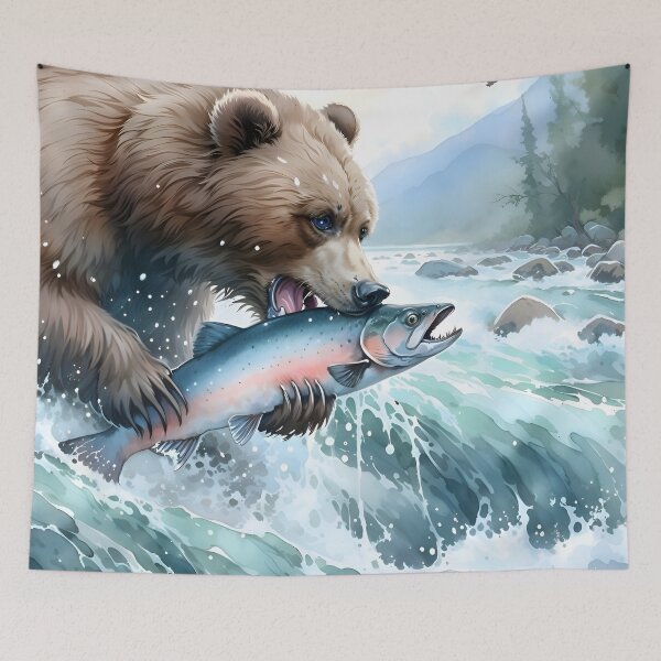 Item preview, Bear Hunting Salmon designed and sold by RubisLeaf.