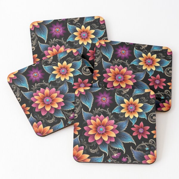 Item preview, Colorful Floral Pattern With Ornamental Design on Black Background designed and sold by 19Beauty.