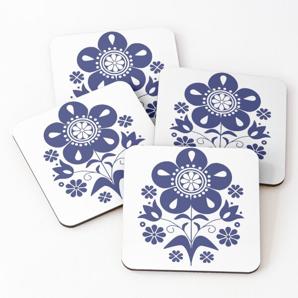 Item preview, flowers style Scandinavian folk art ,tulip,dot,flower water drop shape, flower heart shape ,circle shape ,blue and white ornament ,design elements. designed and sold by WanwisaChuenlom.