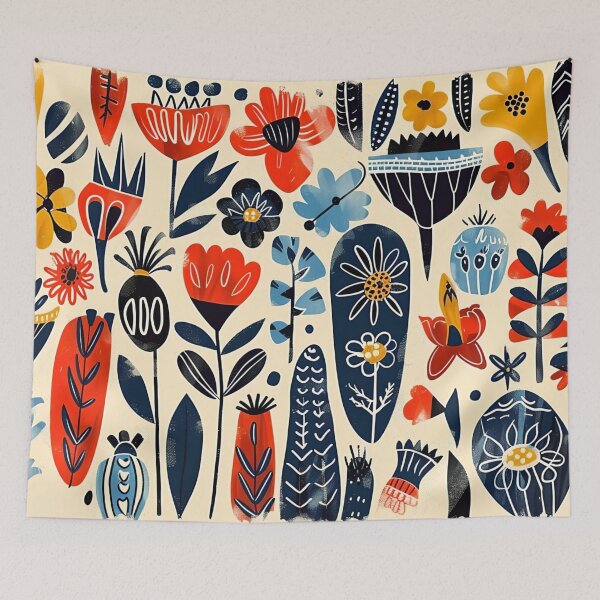 Item preview, Folklore art flowers and blossoms, traditional Scandinavian painting designed and sold by NordicArtPrint.