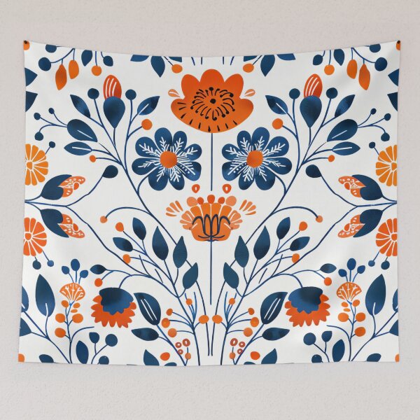 Item preview, Blossoms and floral patterns folk art, traditional Scandinavian painting designed and sold by NordicArtPrint.