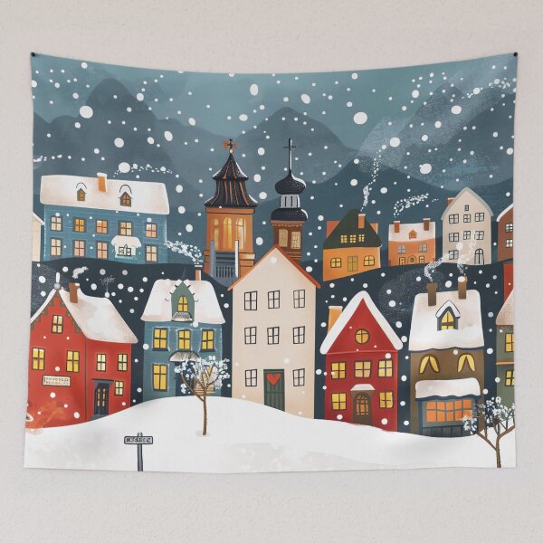 Item preview, Scandinavian winter landscape in folklore style, Christmas and snow designed and sold by NordicArtPrint.