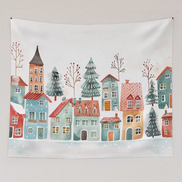Item preview, Scandinavian winter landscape with snow in folklore style, Christmas designed and sold by NordicArtPrint.