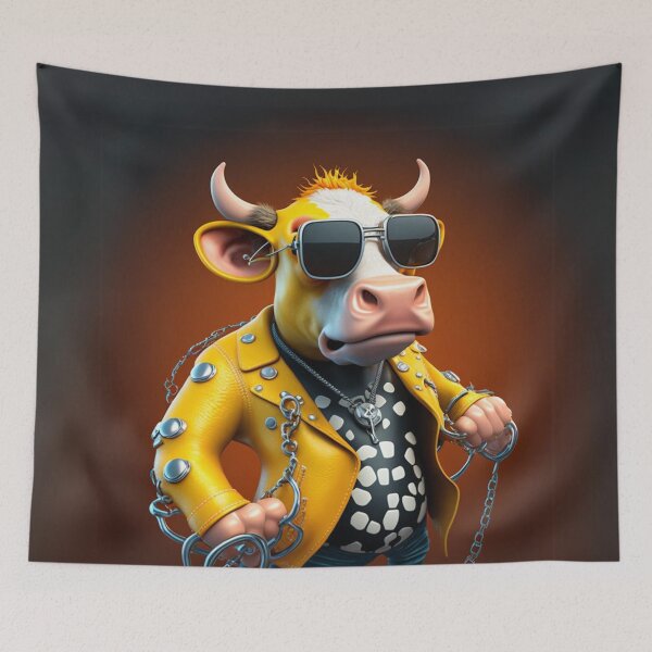 Item preview, Punk Rockstar Cow in Yellow Jacket designed and sold by Sillytoe.