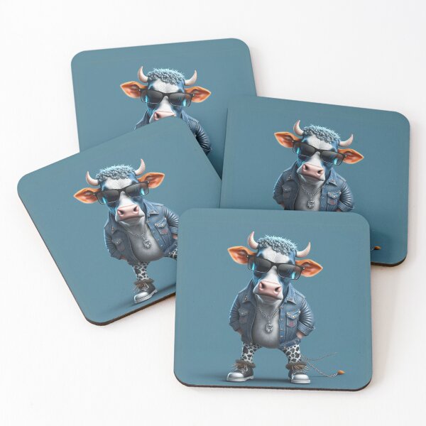 Item preview, Blue Rockstar Cow with Denim Jacket designed and sold by Sillytoe.