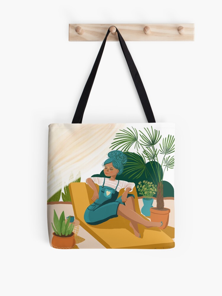 Thumbnail 1 von 2, Stofftasche, Auszeit im Garten unter Palmen designt und verkauft von AnnaSzuecs.