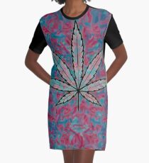 Cannabis Leaf Abstract Painting Graphic T-Shirt Dress