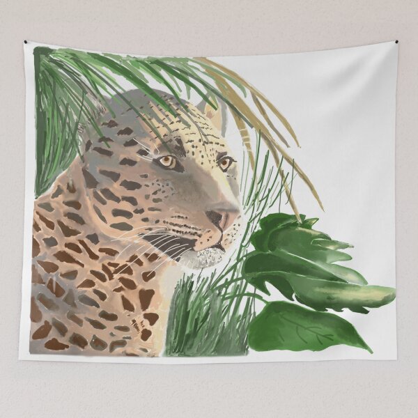 Item preview, Jaguar with Jungle leaves designed and sold by wildseadesign.