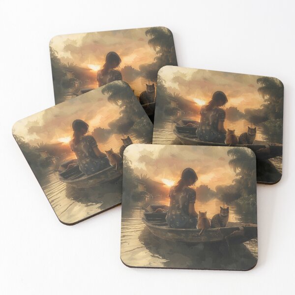 Item preview, Lady and Cats in the boat. designed and sold by Sijtipat.