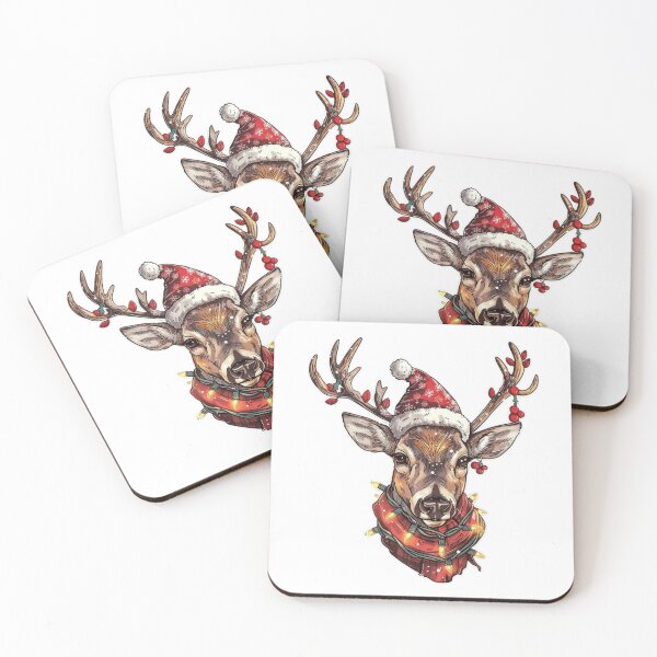 Item preview, Festive Reindeer Sticker with Christmas Lights, Santa Hat, and Scarf designed and sold by tjnextgen99.