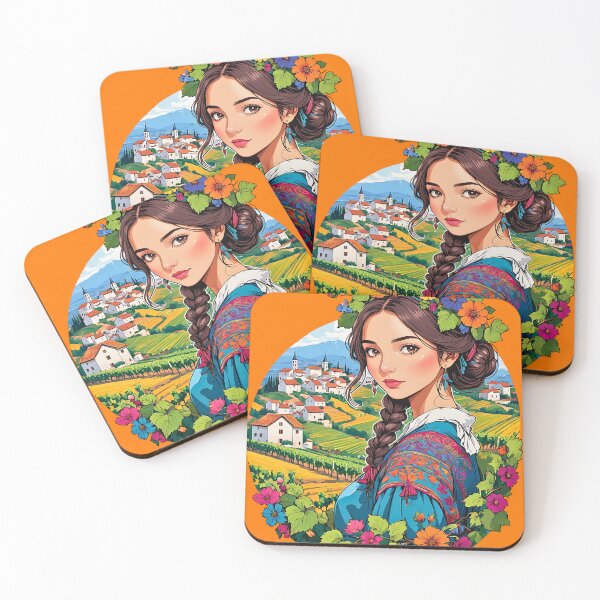 Item preview, Italian village Girl folklore retro vintage floral design designed and sold by BorgSpareParts.