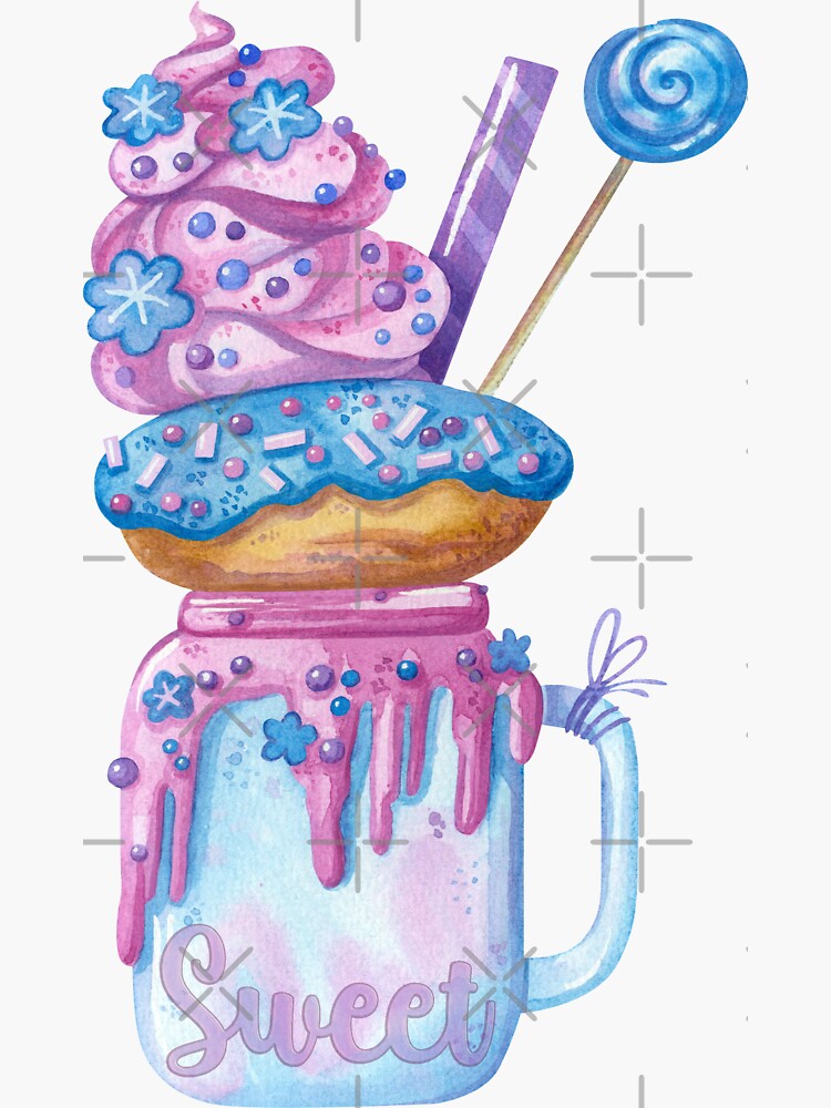 Thumbnail 3 of 3, Sticker, Watercolor Sweet Treats Stacked on Glass Mug designed and sold by DesignsbyEH.