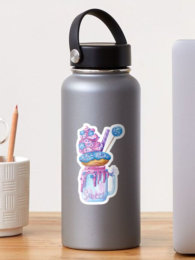 Thumbnail 1 of 3, Sticker, Watercolor Sweet Treats Stacked on Glass Mug designed and sold by DesignsbyEH.