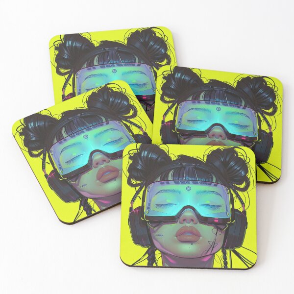 Item preview, Futuristic Japanese Urban Cyberpunk Girl On Yellow Background designed and sold by Nightarcade.