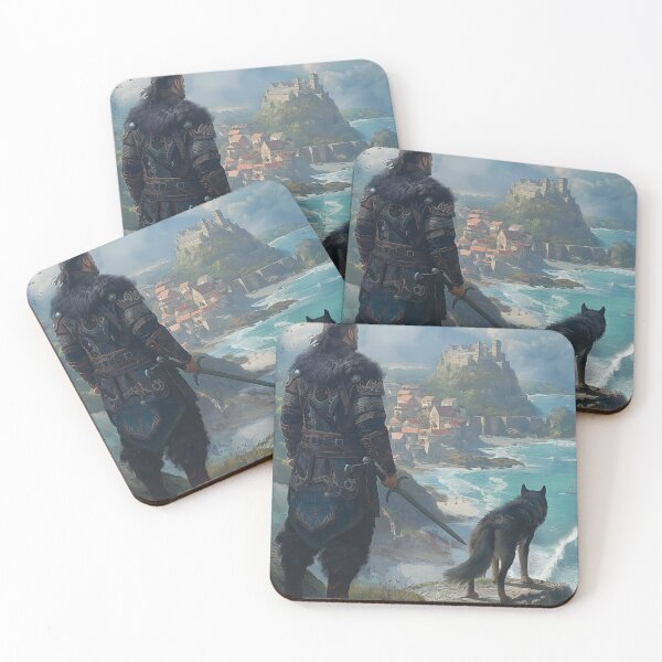 Item preview, Celtic warrior with his wolf in front of a seaside castle designed and sold by MojennEditions.