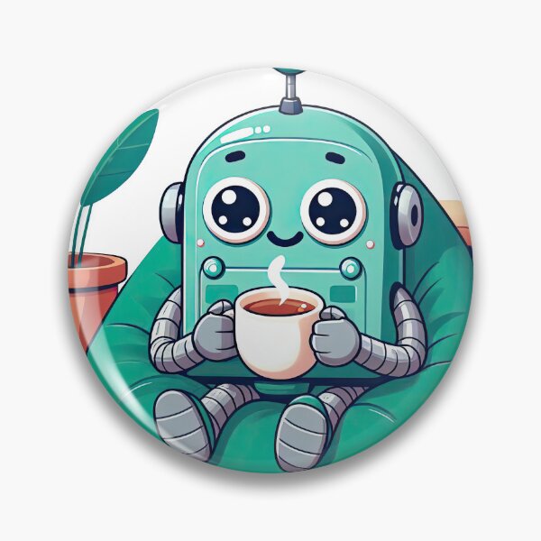 Item preview, A robot sitting on a sofa drinking a hot drink designed and sold by ChouWorkDesign.