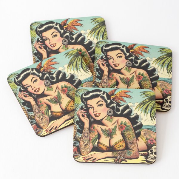 Item preview, Tattooed Tropical Girl designed and sold by PulpVintage.