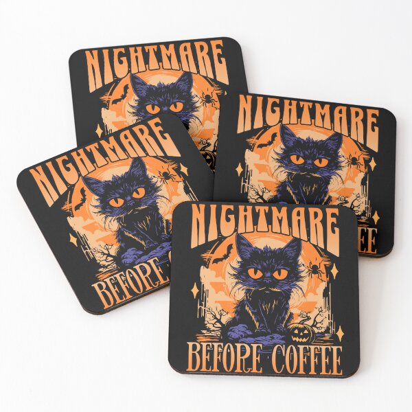 Item preview, Nightmare before coffee - creepy Halloween cat designed and sold by EvergreenWhimsy.