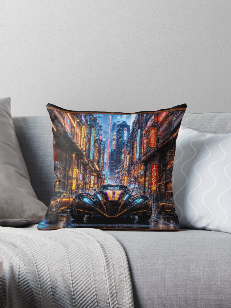 Midnight Cougar Futuristic Cyberpunk Sports Coupe AI Concept Art by Xzendor7- Ny hatsaran'ny Tech 4 Midnight Cougar Futuristic Cyberpunk Sports Coupe Captivating AI Concept Art by Xzendor7 Decorative Art Print Throw Pillow