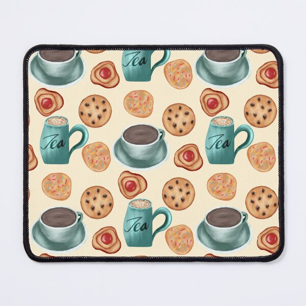 Item preview, Painterly biscuits and tea, tea cups, chocolate chip cookies, cookies with sprinkles, and jelly cookies in pastel yellow designed and sold by JasmineGDesigns.