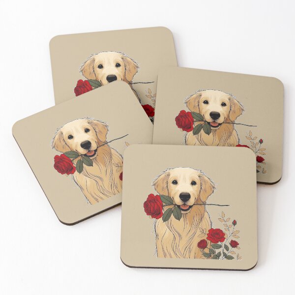 Item preview, Golden Retriever Giving a Red Rose and Rose Tree designed and sold by Nanthanon.