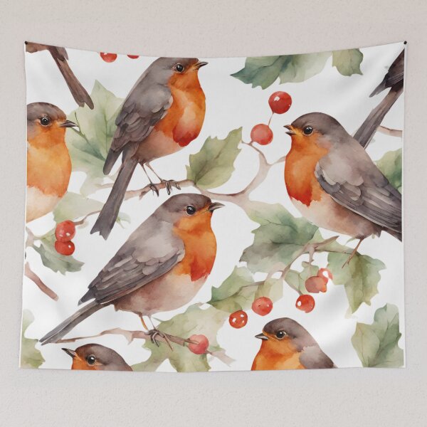 Artikelvorschau, Rotkehlchen-Vogel-Aquarell-Muster entworfen und verkauft von Tammy Marie Russell.