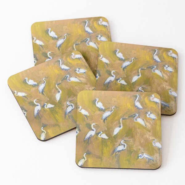 Item preview, Egret painting in gold and yellow designed and sold by Amanda Raulerson.