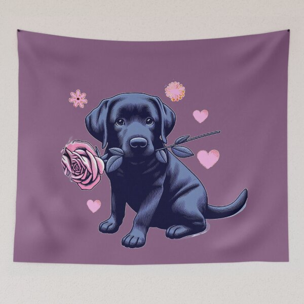 Item preview, Navy Labrador Retriever Giving a Pink Rose designed and sold by Nanthanon.