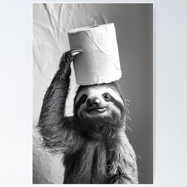 Item preview, Sloth in Bathroom with Toilet Paper on Head designed and sold by CheekyAnimalz.