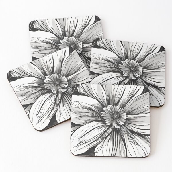 Artikelvorschau, Schwarz-weißes Sonnenblumen-Blumenmuster entworfen und verkauft von Tammy Marie Russell.