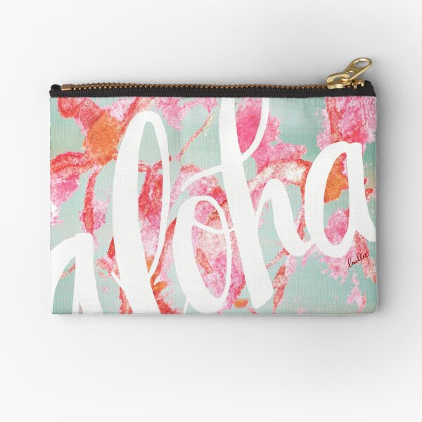 Aloha Hawaii Green Abstract Flowers Zipper Pouch