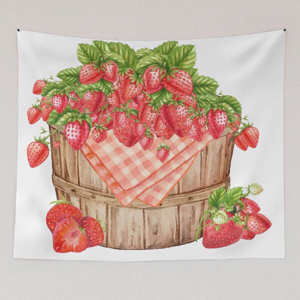 Artikelvorschau, Erdbeeren im Korb Botanischer Druck Aquarell entworfen und verkauft von Tammy Marie Russell.