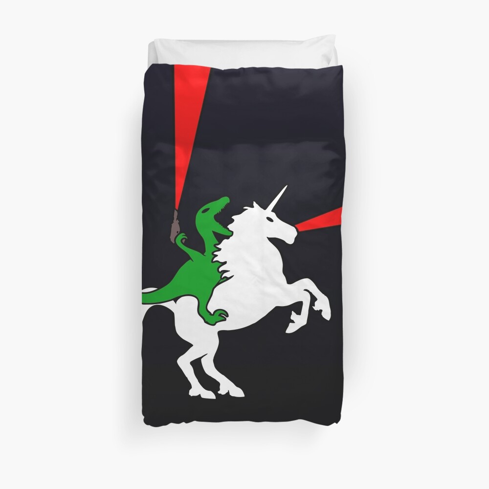 Dinosaur Riding Unicorn Duvet Cover