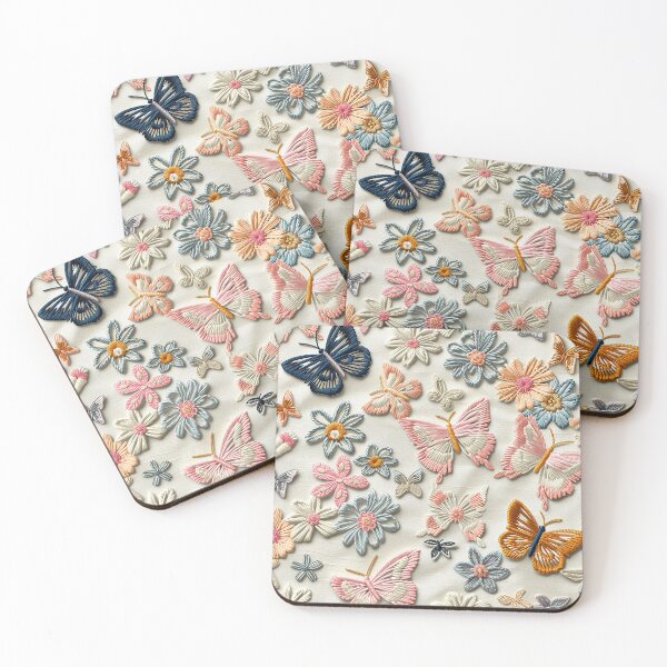 Item preview, Cute girly Floral Butterfly pastel colors - pink, blue and orange fairy for girls pretty embroidered  designed and sold by Fantasy Cache.