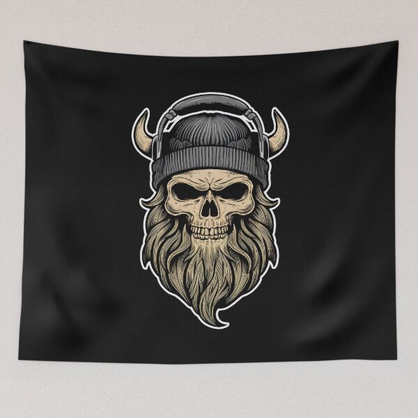 Item preview, Vintage Viking Skull Beard Headphones Beanie Halloween designed and sold by clothesy7.