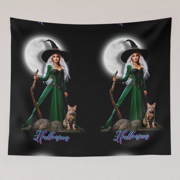 Item preview, "Witch and her Bengal cat - Halloween" designed and sold by CamillaCreation.