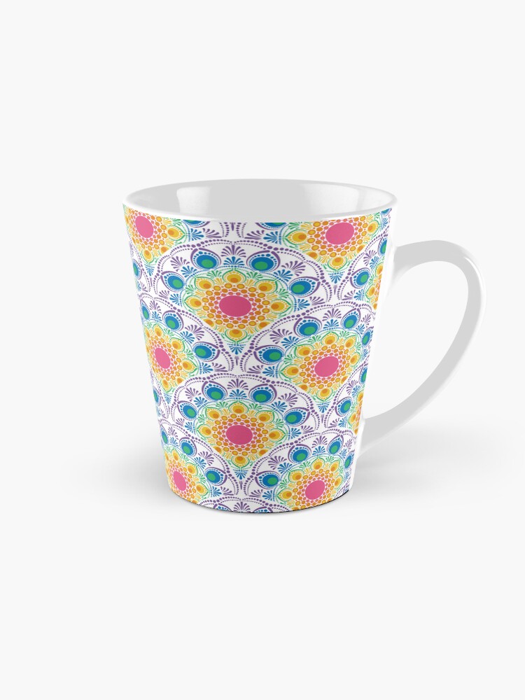 Coffee Mug, Maximalist Rainbow Floral Fountain Art Deco Scallop designed and sold by Triplicate Limited