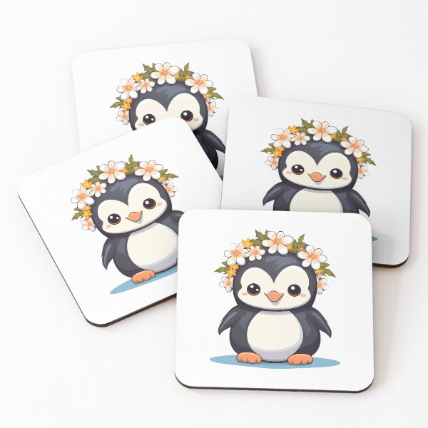 Item preview, kawaii Cute Baby penguin with a flower crown designed and sold by PandaKunst.