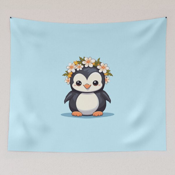Item preview, kawaii Cute Baby penguin with a flower crown designed and sold by PandaKunst.