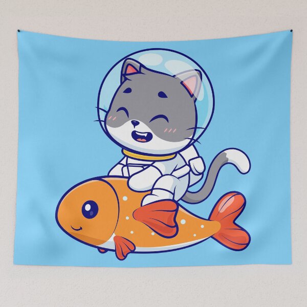 Item preview, Cute Cat Astronaut Riding Fish Cartoon Vector Icon Illustration designed and sold by hjian8219.