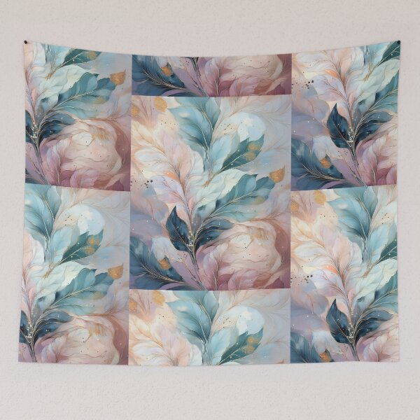 Item preview, Textured Rustic Vintage floral leaves in neutral colours, shades of pink, green and gold designed and sold by navitalidesign.