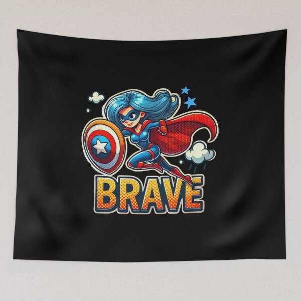 Item preview,  Female Superhero with Shield and "Brave" Phrase designed and sold by AnyMar2023.