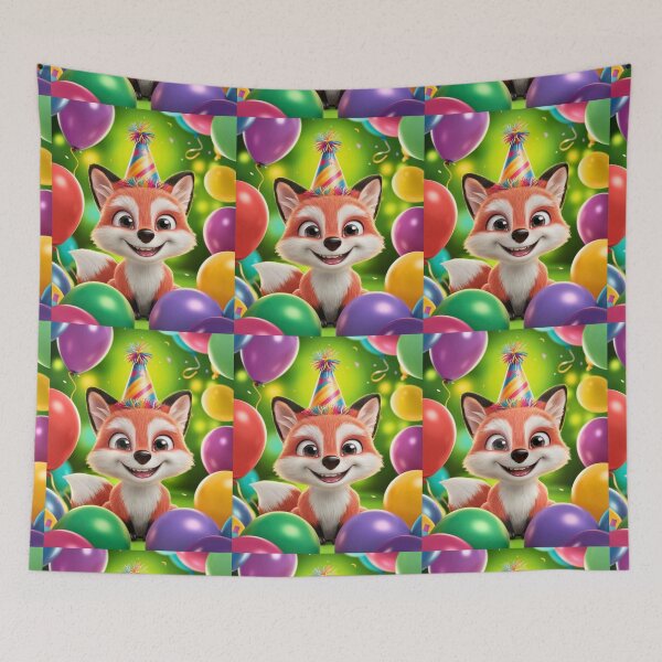 Item preview, Birthday Celebration. Birthday Fox. Adorable fox, birthday balloons, watercolor fox, fox drawing, floral fox designed and sold by FoxVibes.