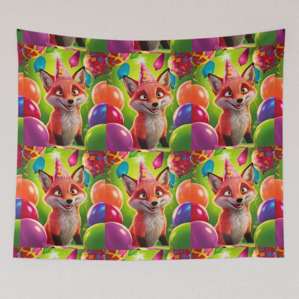 Item preview, Birthday Celebration. Birthday Fox. Adorable fox, birthday balloons, watercolor fox, fox drawing, floral fox designed and sold by FoxVibes.