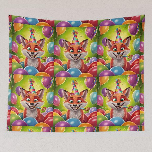 Item preview, Birthday Celebration. Birthday Fox. Adorable fox, birthday balloons, watercolor fox, fox drawing, floral fox designed and sold by FoxVibes.