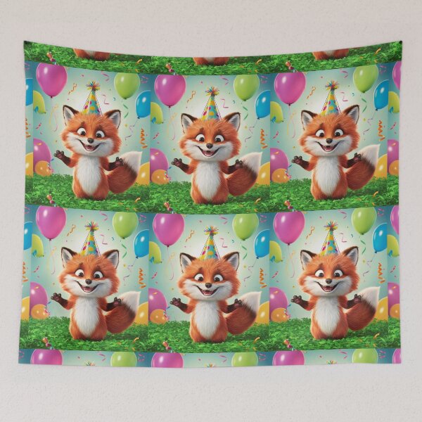 Item preview, Birthday Celebration. Birthday Fox. Adorable fox, birthday balloons, watercolor fox, fox drawing, floral fox designed and sold by FoxVibes.