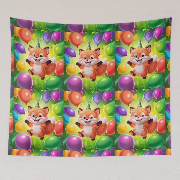 Item preview, Birthday Celebration. Birthday Fox. Adorable fox, birthday balloons, watercolor fox, fox drawing, floral fox designed and sold by FoxVibes.